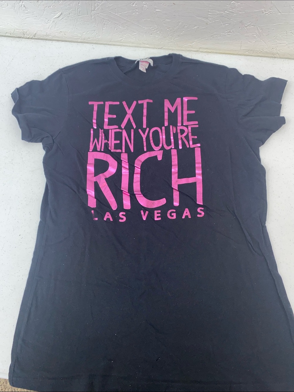 Black 'Text Me When You're Rich - Las Vegas' Graphic Tee Treasure Island Size XL